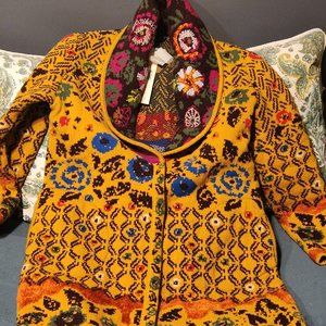 IVKO NADICA RARE KNITTED FLORAL COATIGAN COAT NWT Sz L 192502 GOLDEN CORN YELLOW